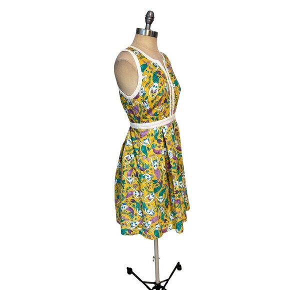 Modcloth Yellow Mermaid Print Dress Small A Line Novelty Medium Fits Small - Picture 3 of 6